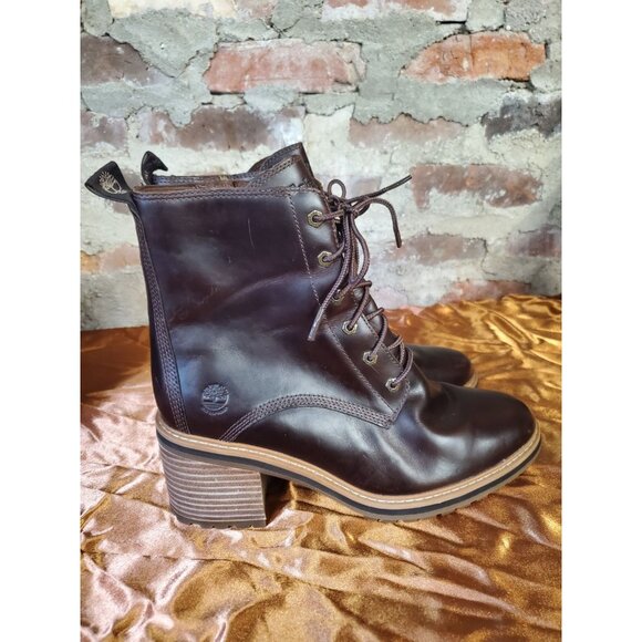 Timberland Shoes - Timberland Women's Boots Brown Leather High Heel Lace Up Boots Shoe Sz 8 S